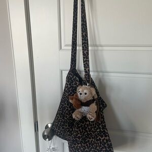 Leopard Print Tote Bag with Teddy Bear Charm